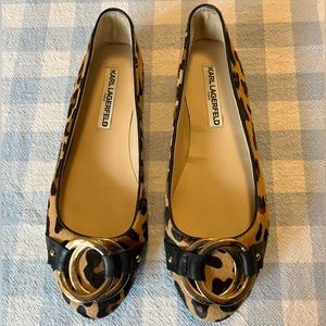 KARL LAGERFIELD Paris Women Ballet Flats Animal Print Round Cap Toe Size 8.5